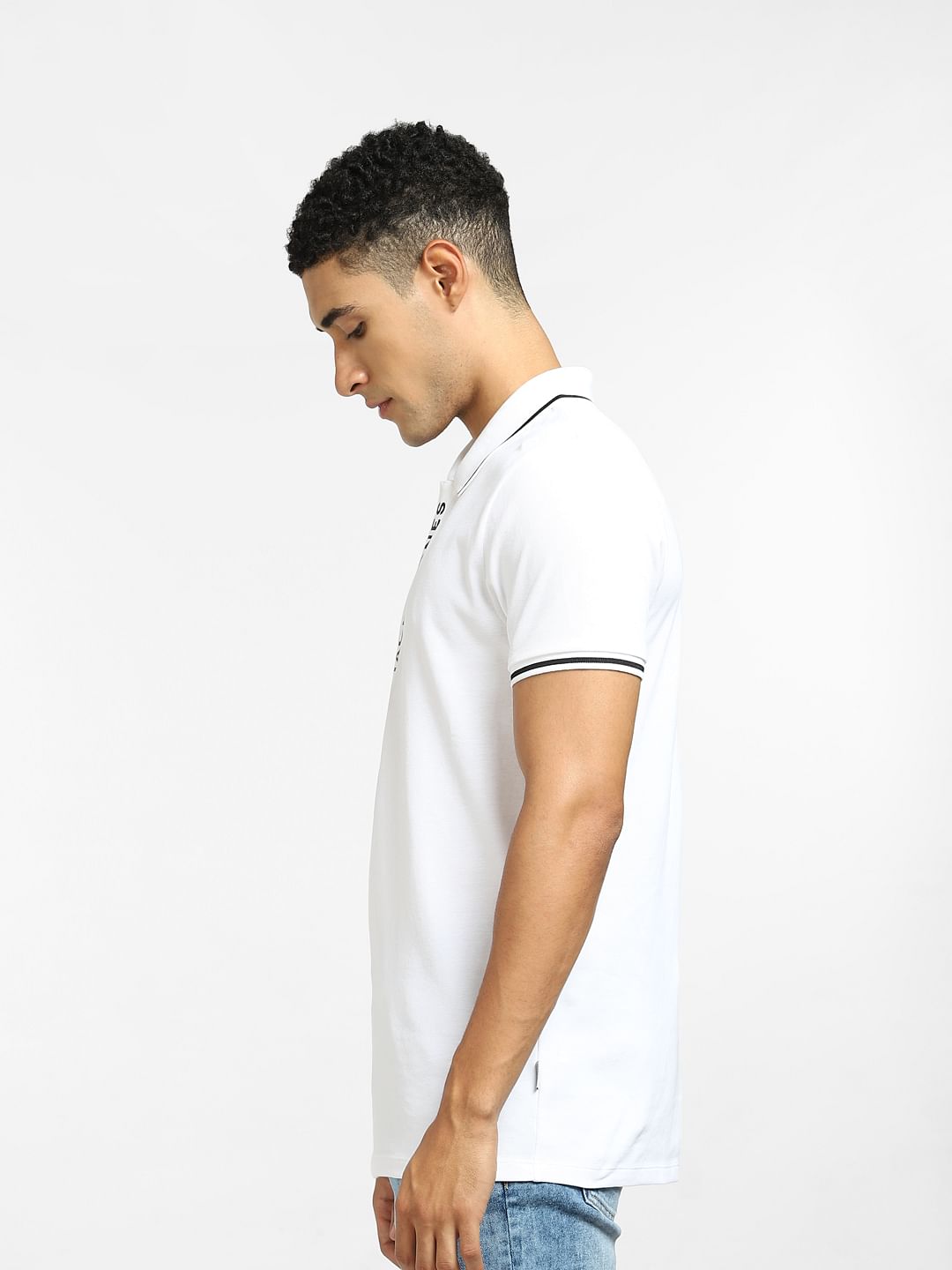 White Logo Print Polo T-shirt