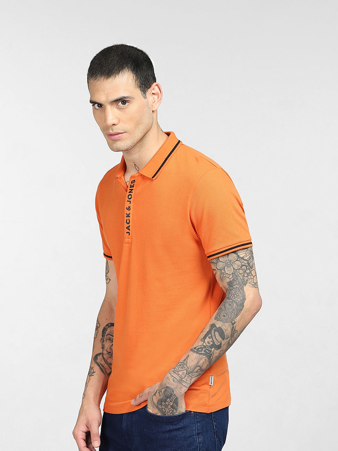 Orange Logo Print Polo T-shirt