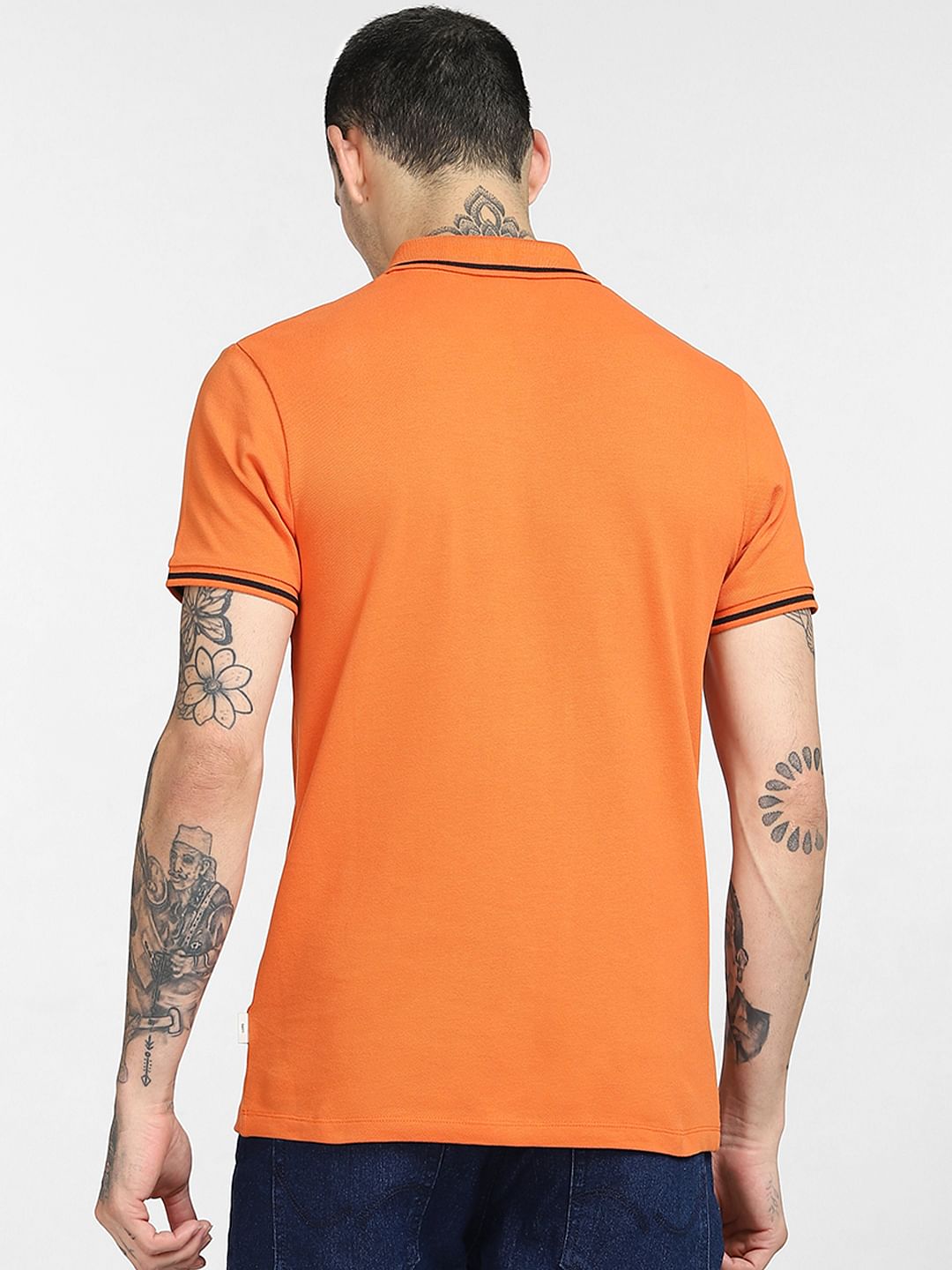 Orange Logo Print Polo T-shirt
