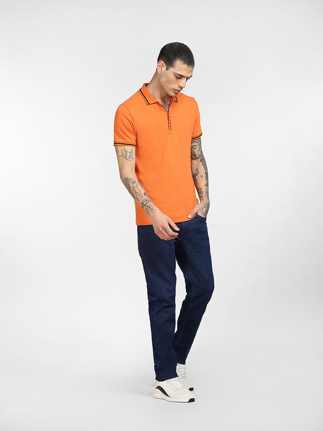 Orange Logo Print Polo T-shirt
