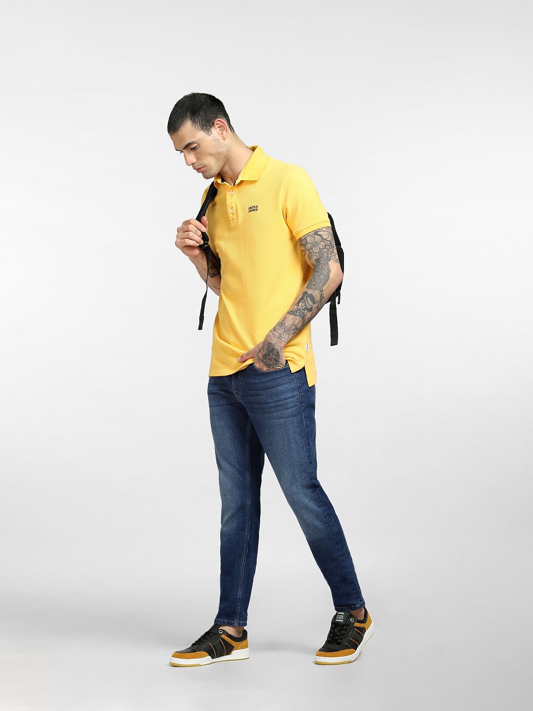 Yellow Logo Print Polo T-shirt