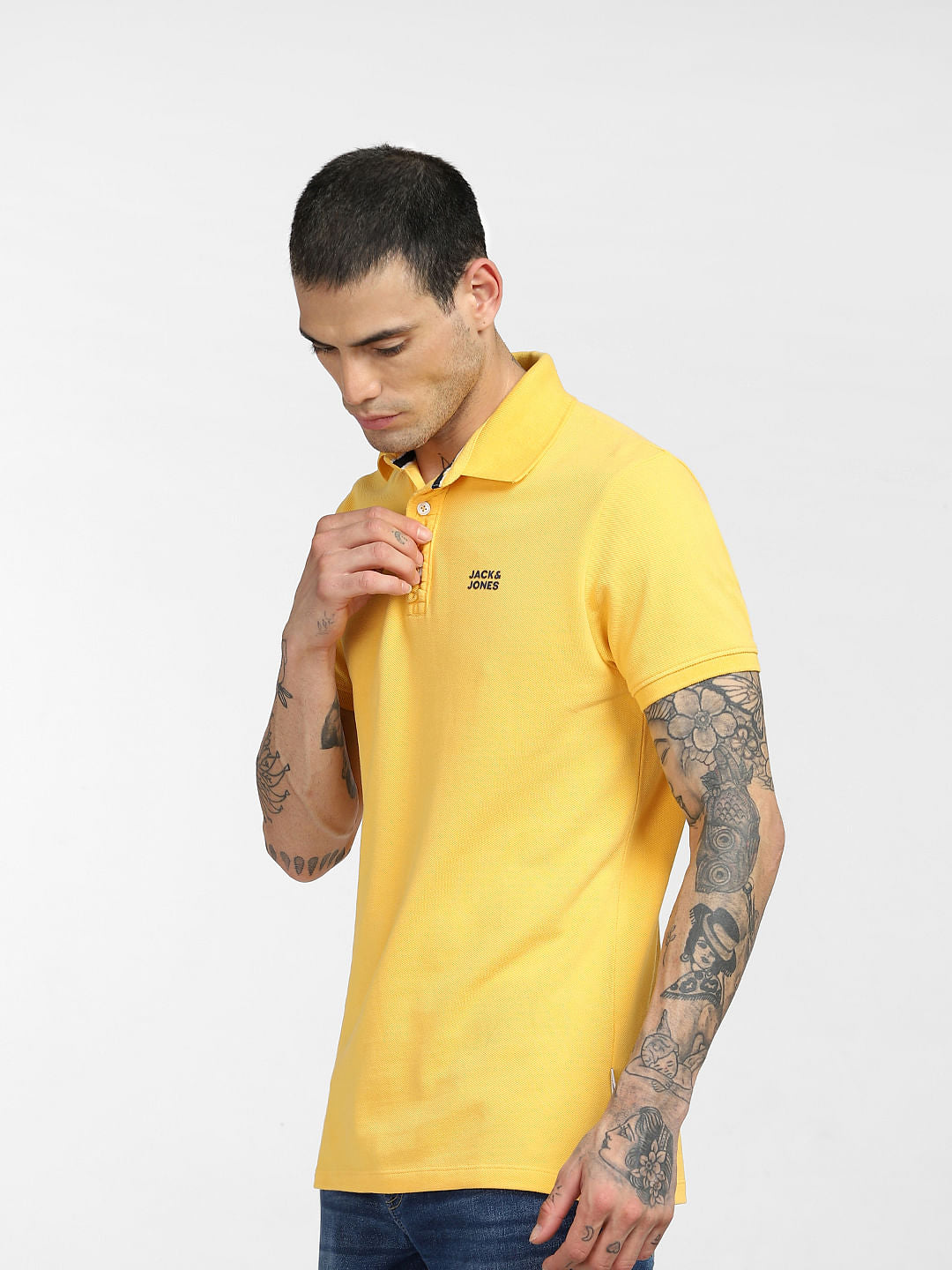 Yellow Logo Print Polo T-shirt
