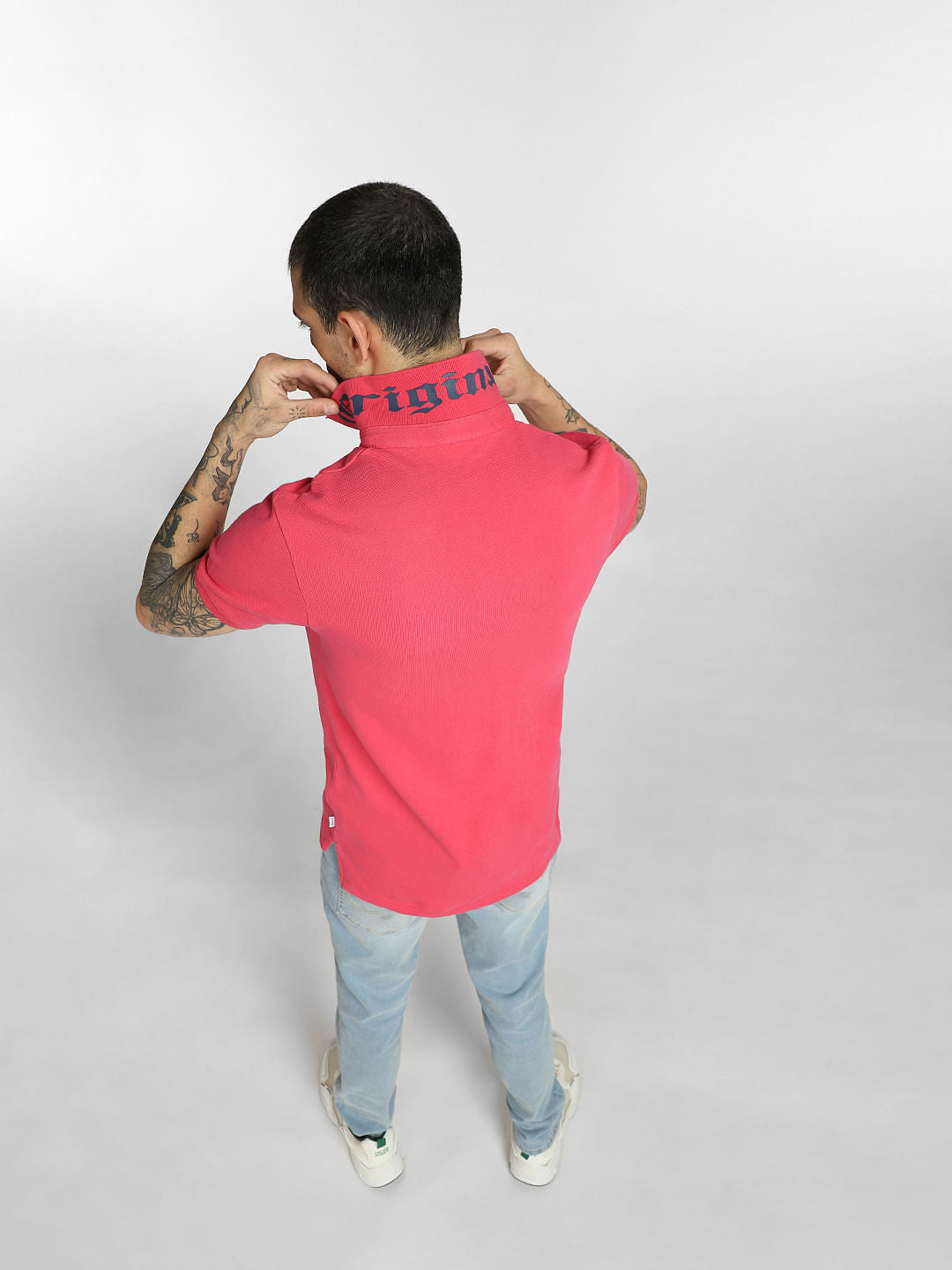 Pink Logo Print Polo T-shirt