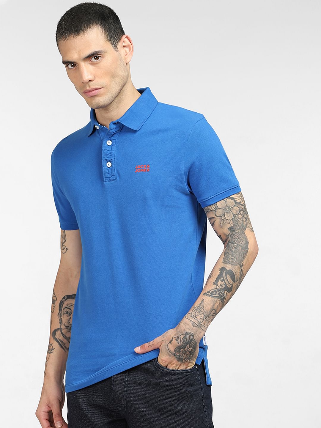 Blue Logo Print Polo T-shirt