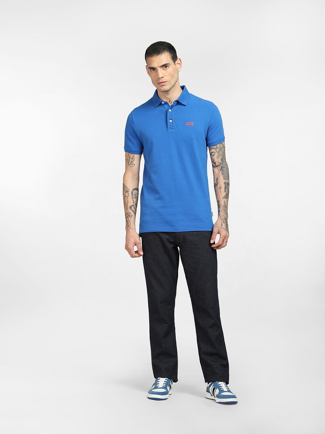 Blue Logo Print Polo T-shirt