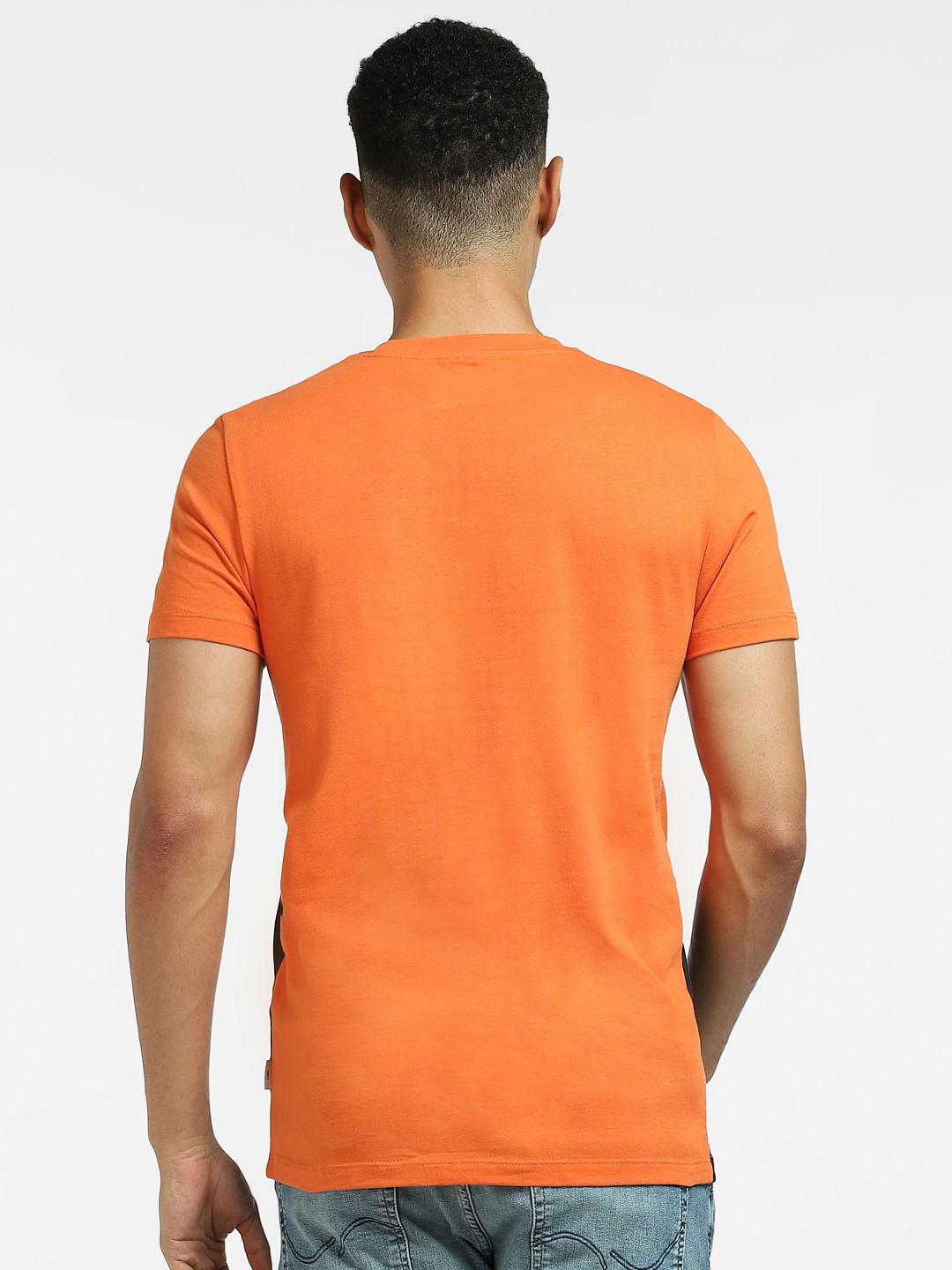 Orange Colourblocked Crew Neck T-shirt