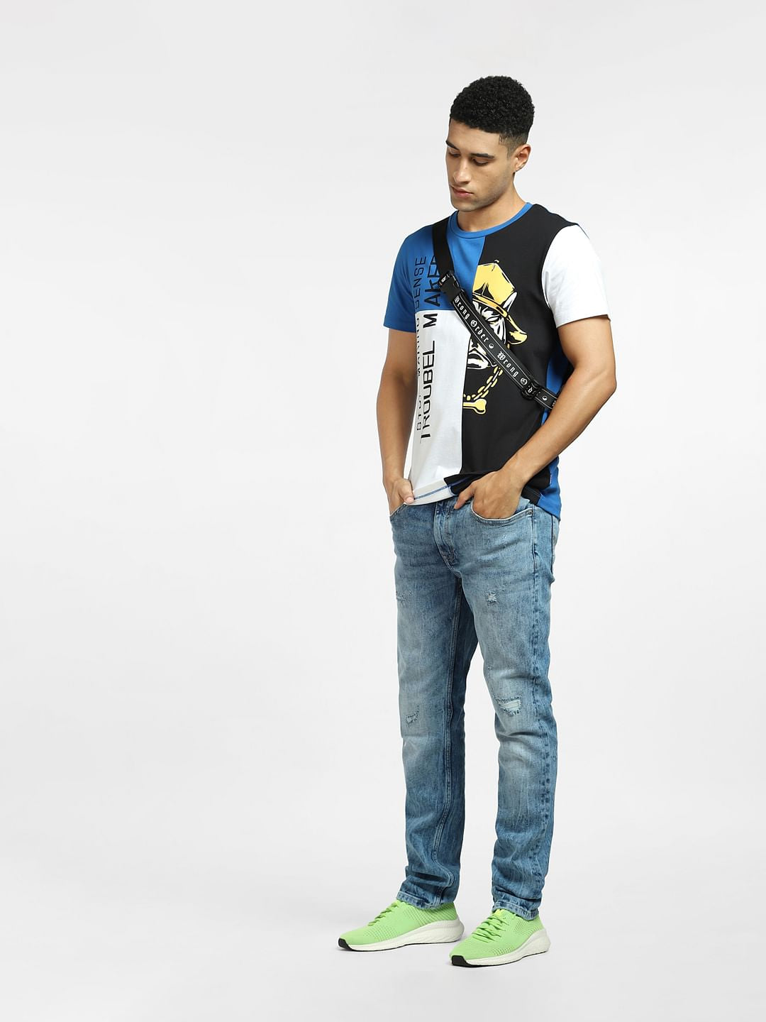 Black Colourblocked Crew Neck T-shirt