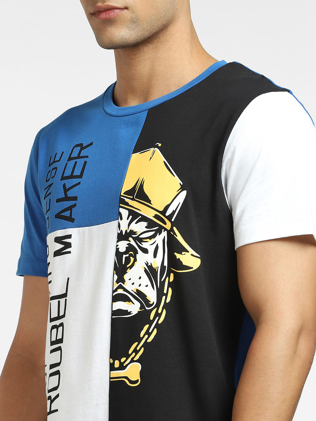 Black Colourblocked Crew Neck T-shirt