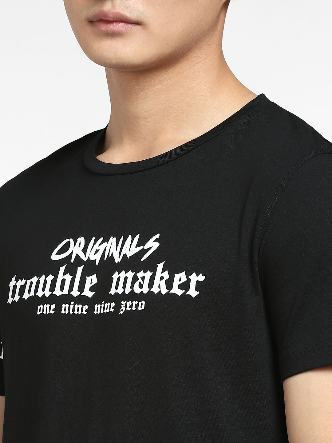 Black Typographic Print Crew Neck T-shirt