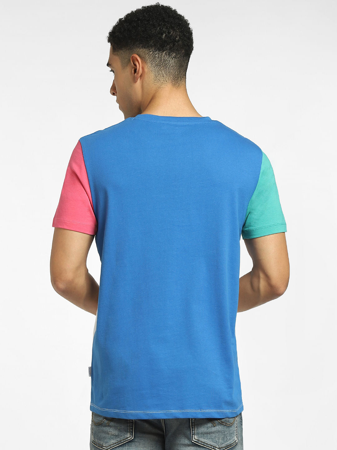 Blue Colourblocked Crew Neck T-shirt