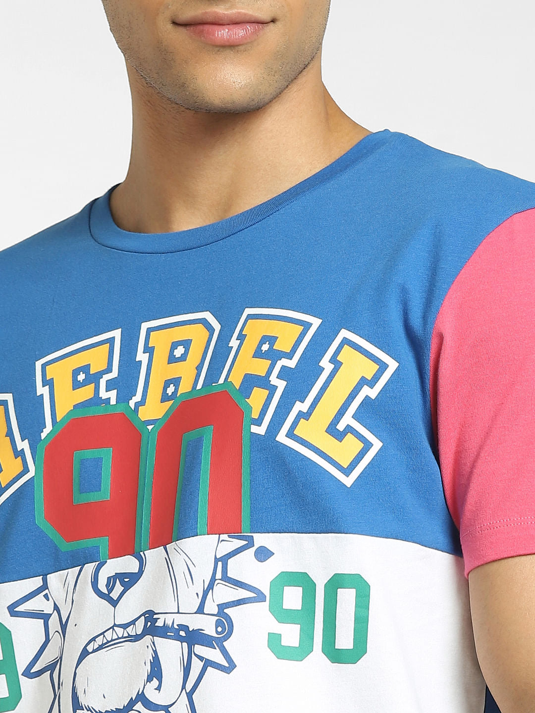 Blue Colourblocked Crew Neck T-shirt