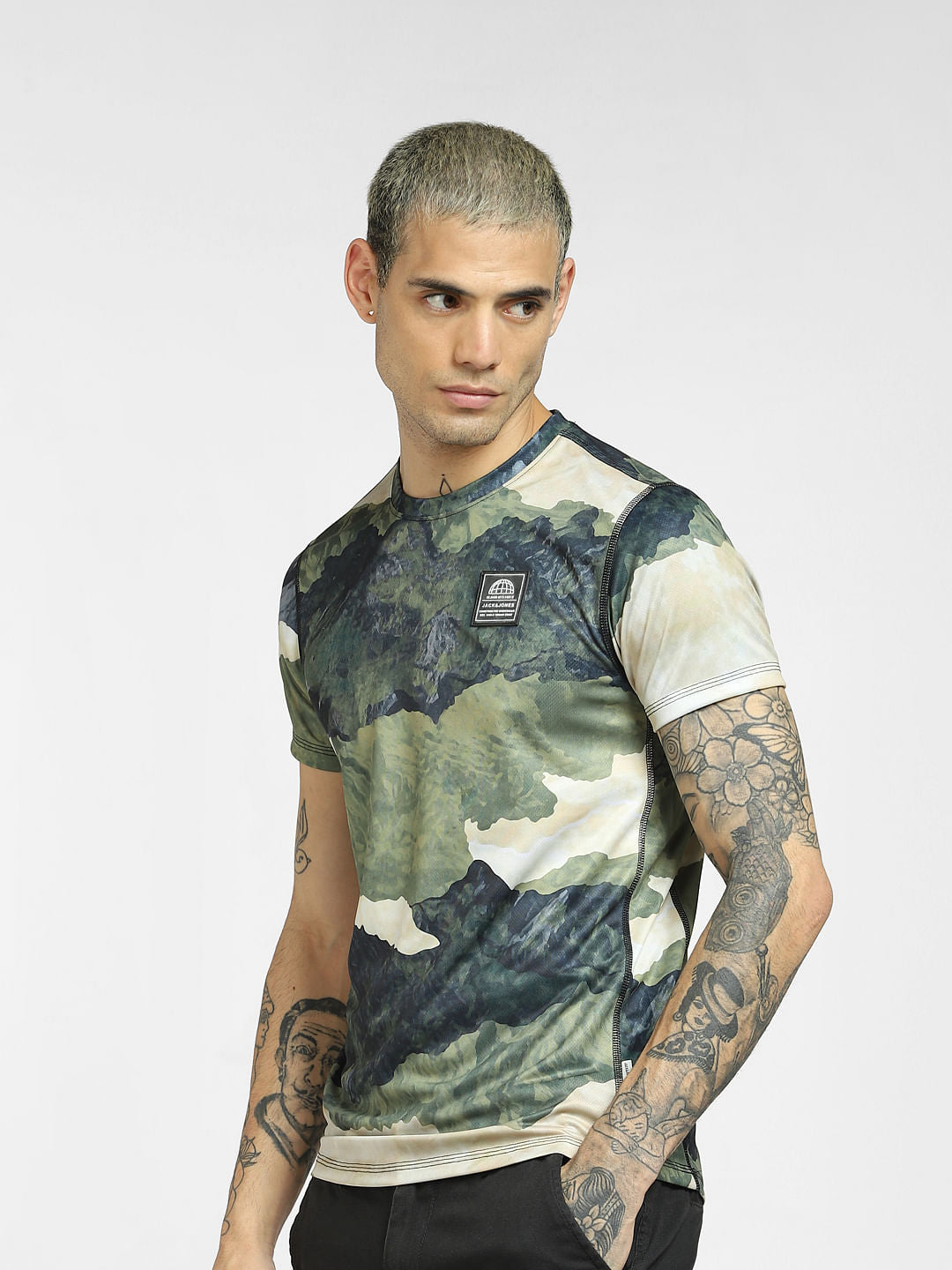 Green All Over Print Crew Neck T-shirt