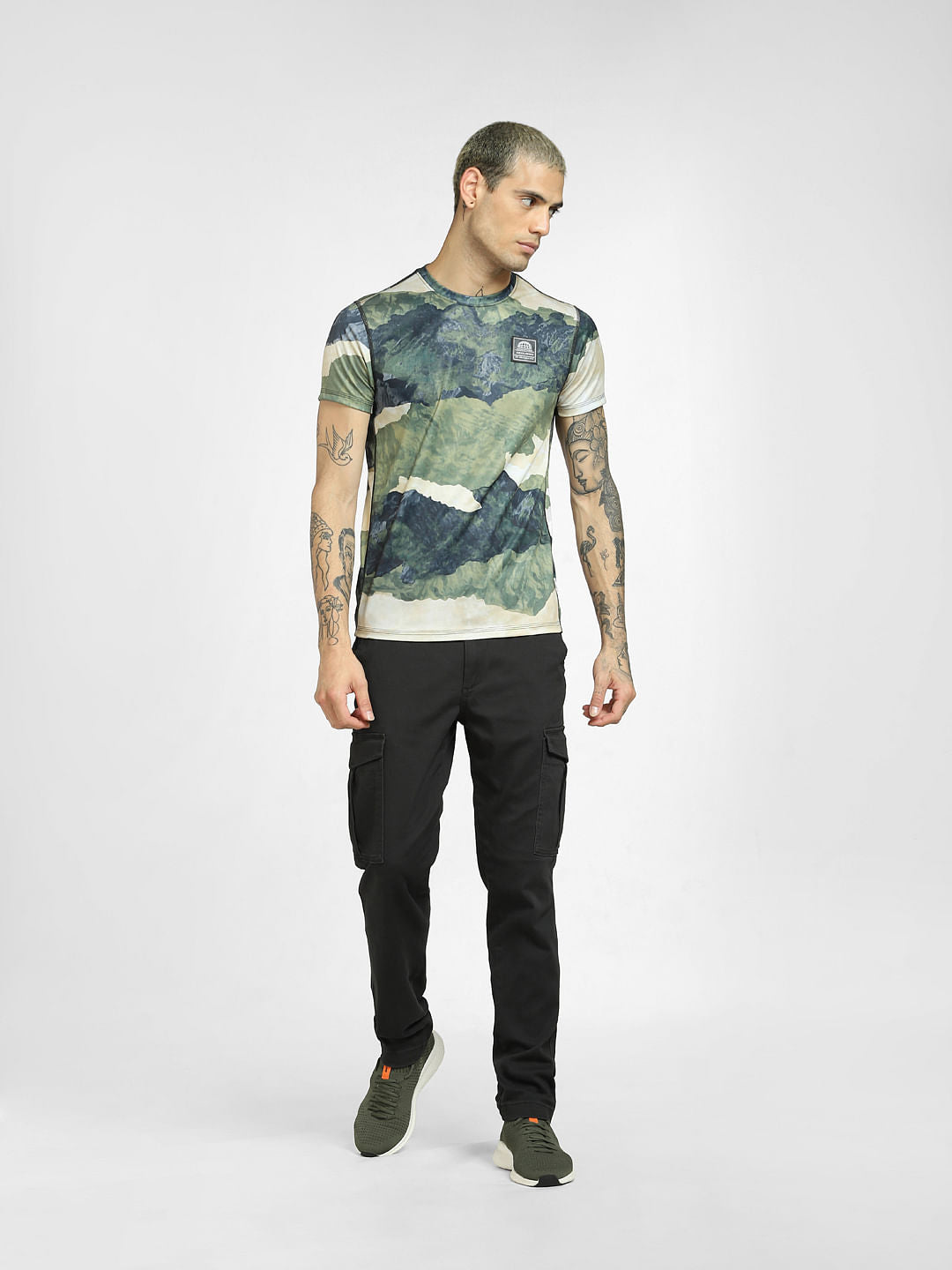 Green All Over Print Crew Neck T-shirt