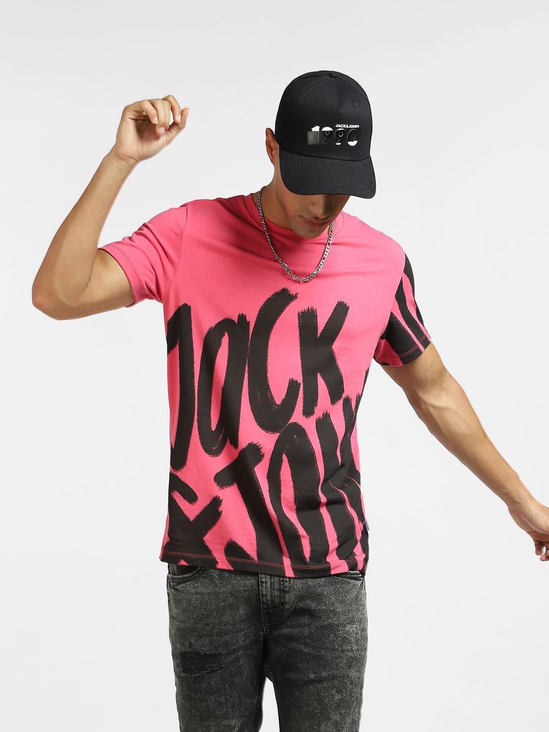 Pink Large Logo Print Crew Neck T-shirt - S