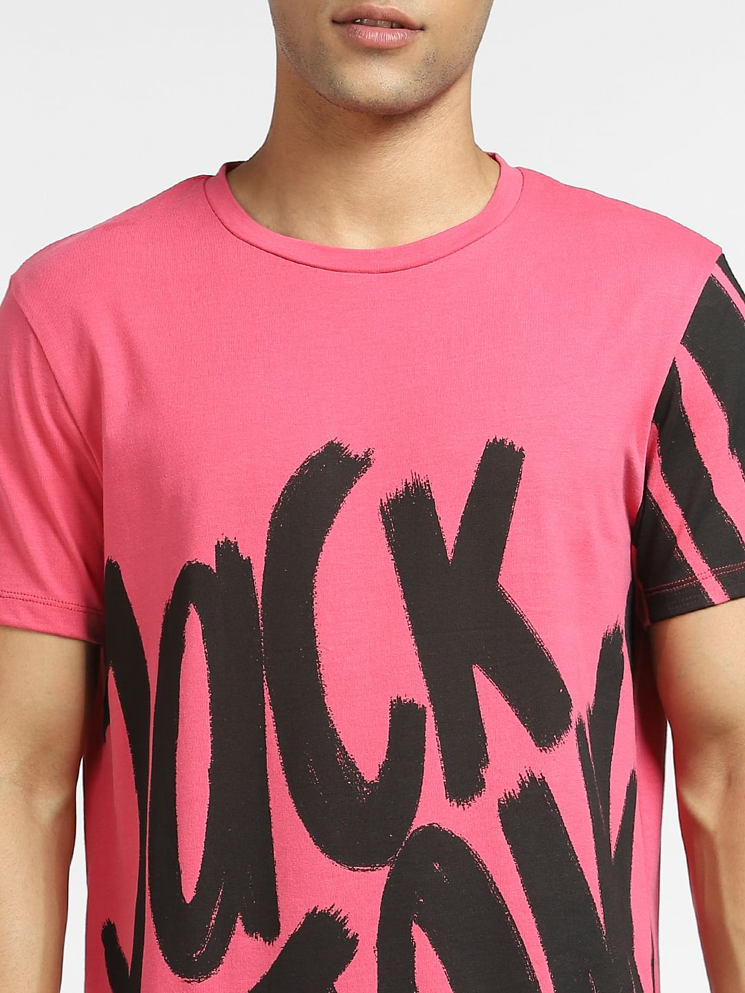 Pink Large Logo Print Crew Neck T-shirt