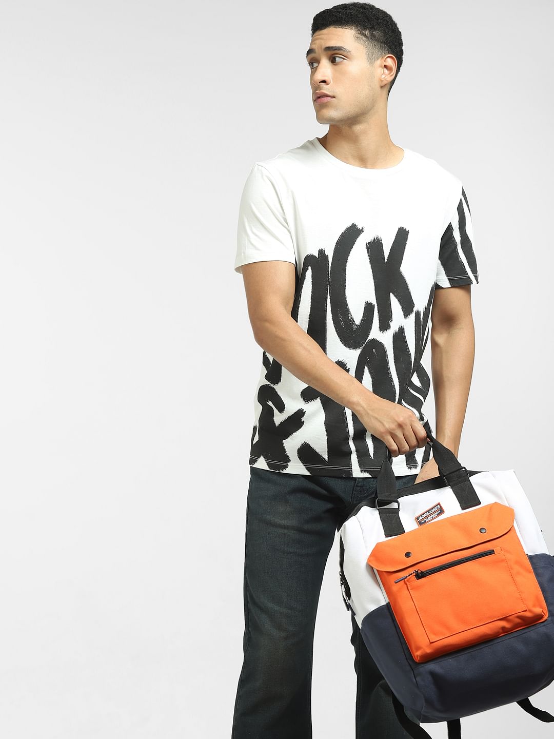 White Large Logo Print Crew Neck T-shirt - S