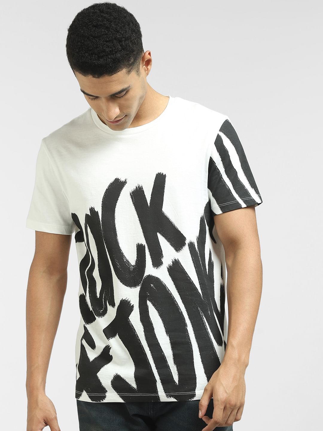 White Large Logo Print Crew Neck T-shirt