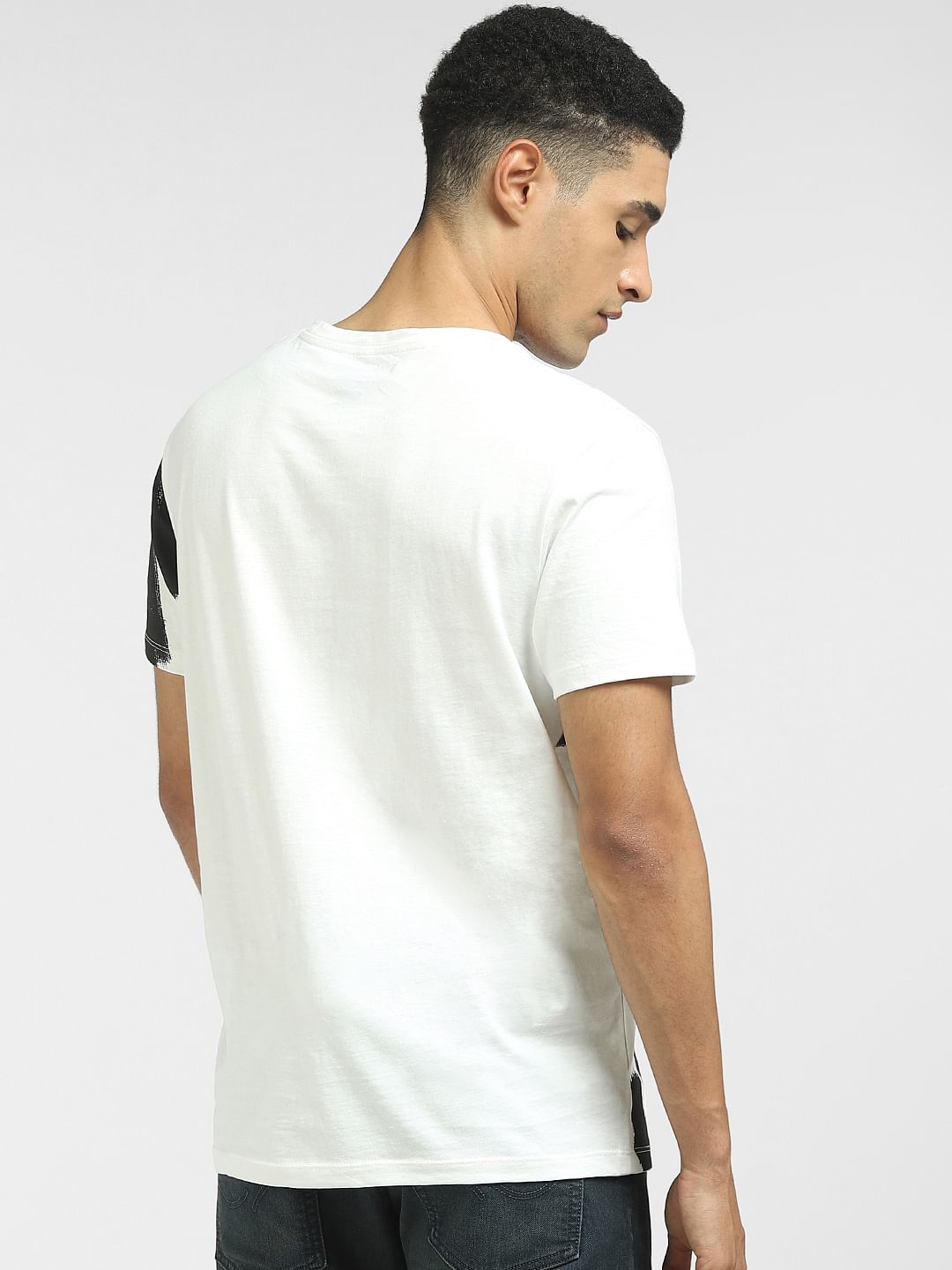 White Large Logo Print Crew Neck T-shirt