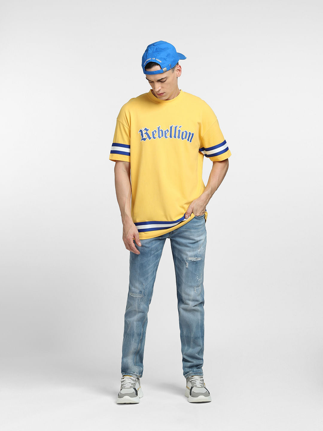 Yellow Typographic Print Crew Neck T-shirt - S