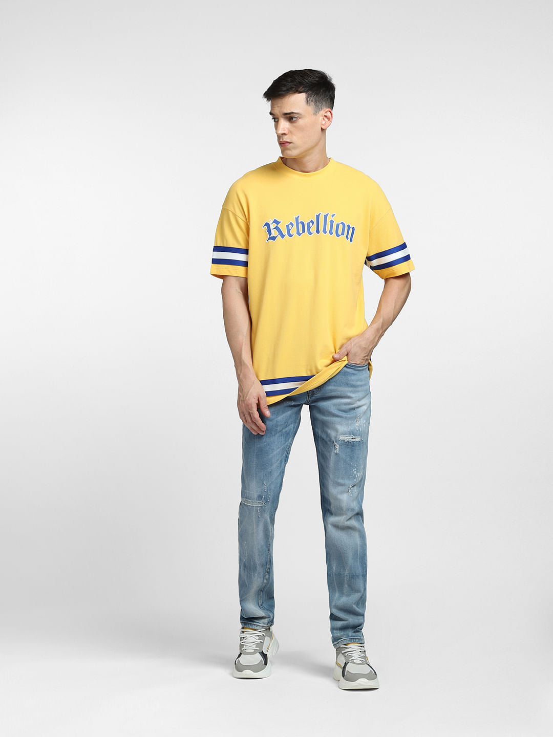 Yellow Typographic Print Crew Neck T-shirt