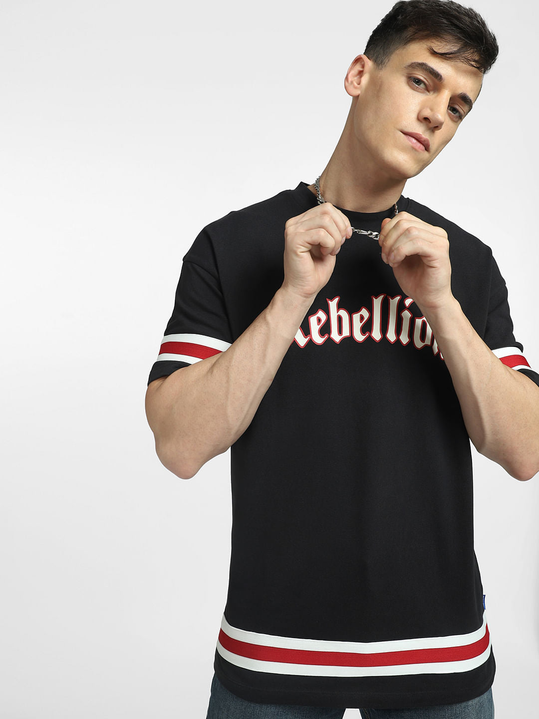 Black Typographic Print Crew Neck T-shirt