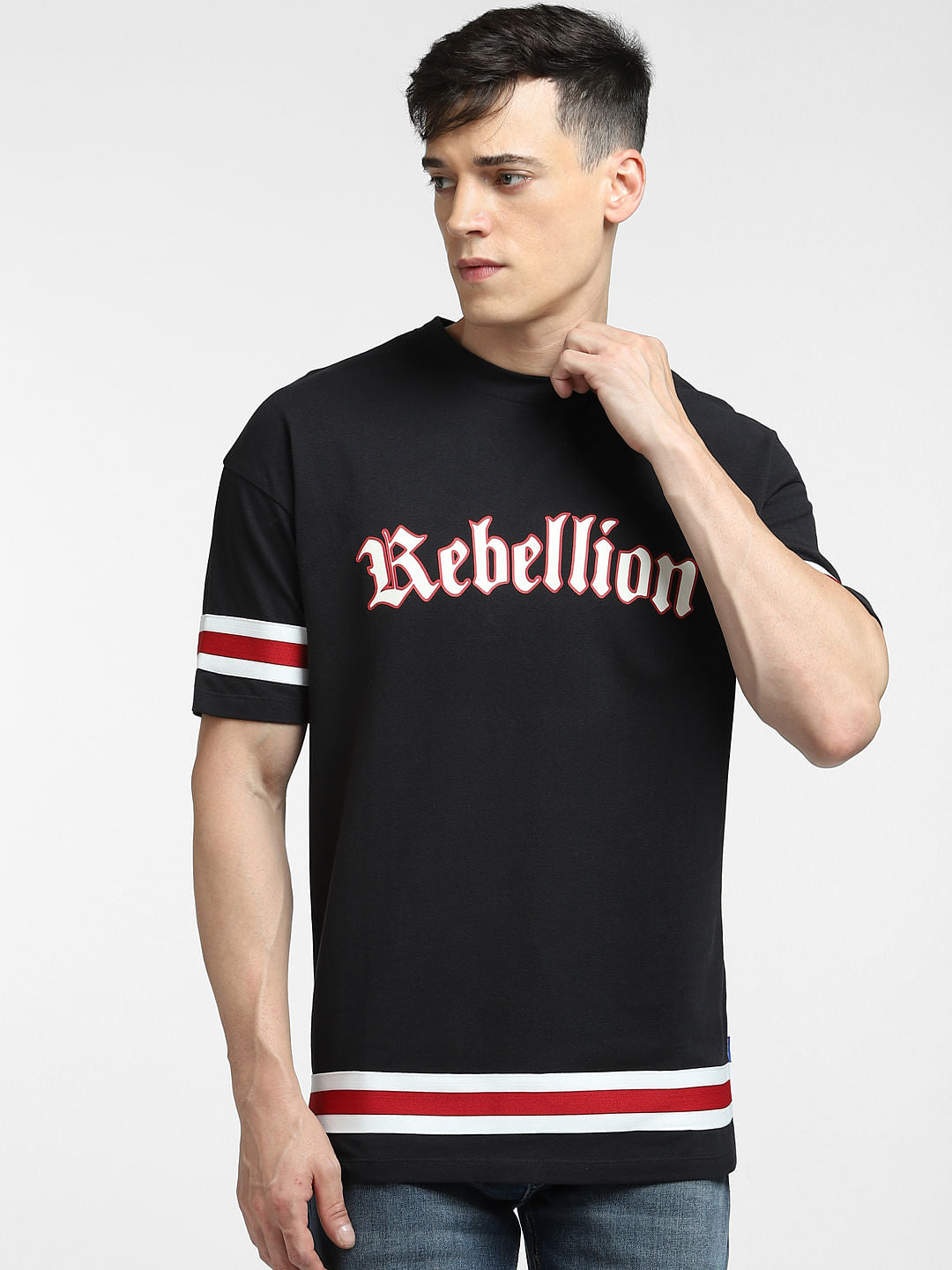 Black Typographic Print Crew Neck T-shirt