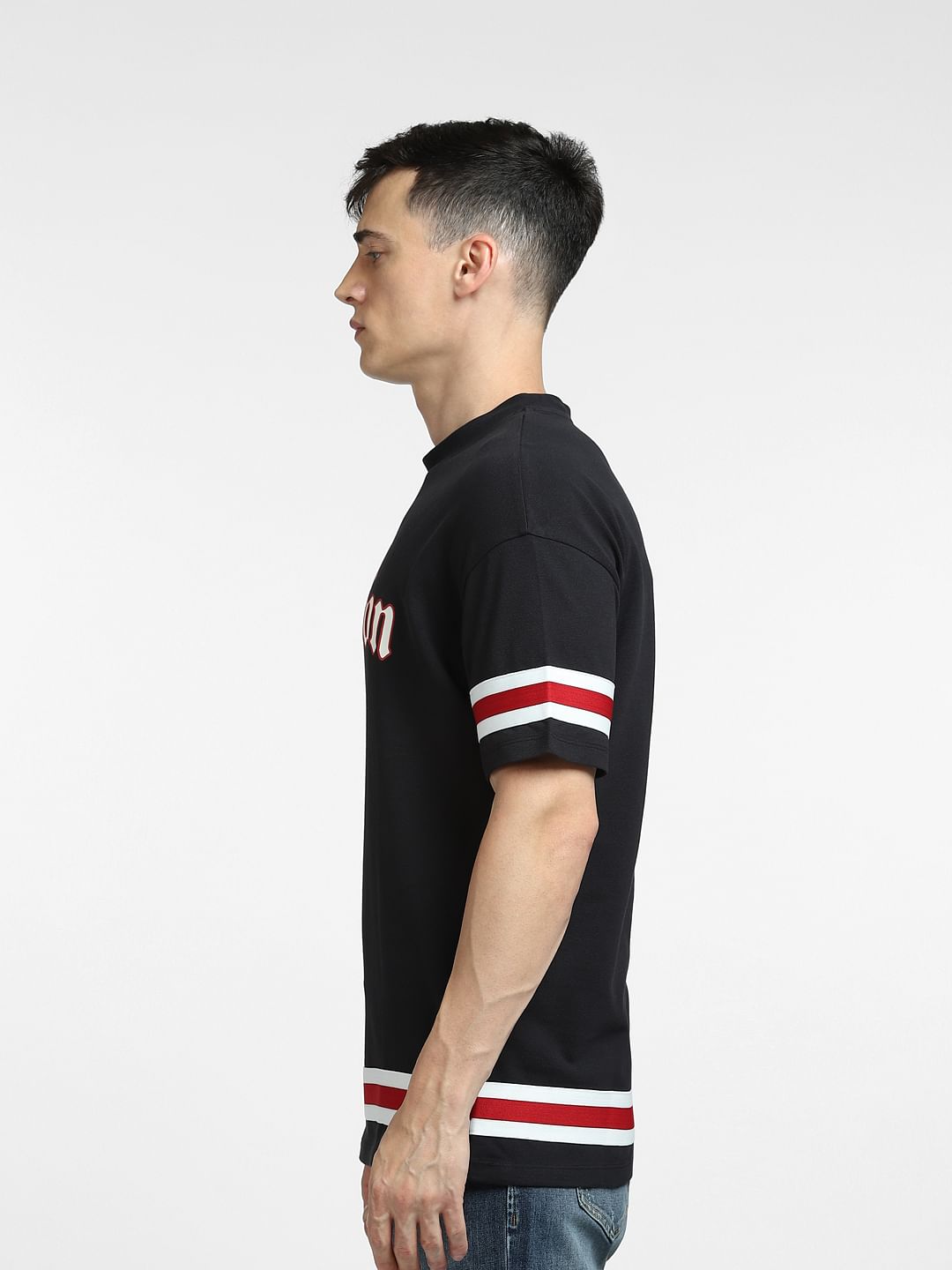Black Typographic Print Crew Neck T-shirt