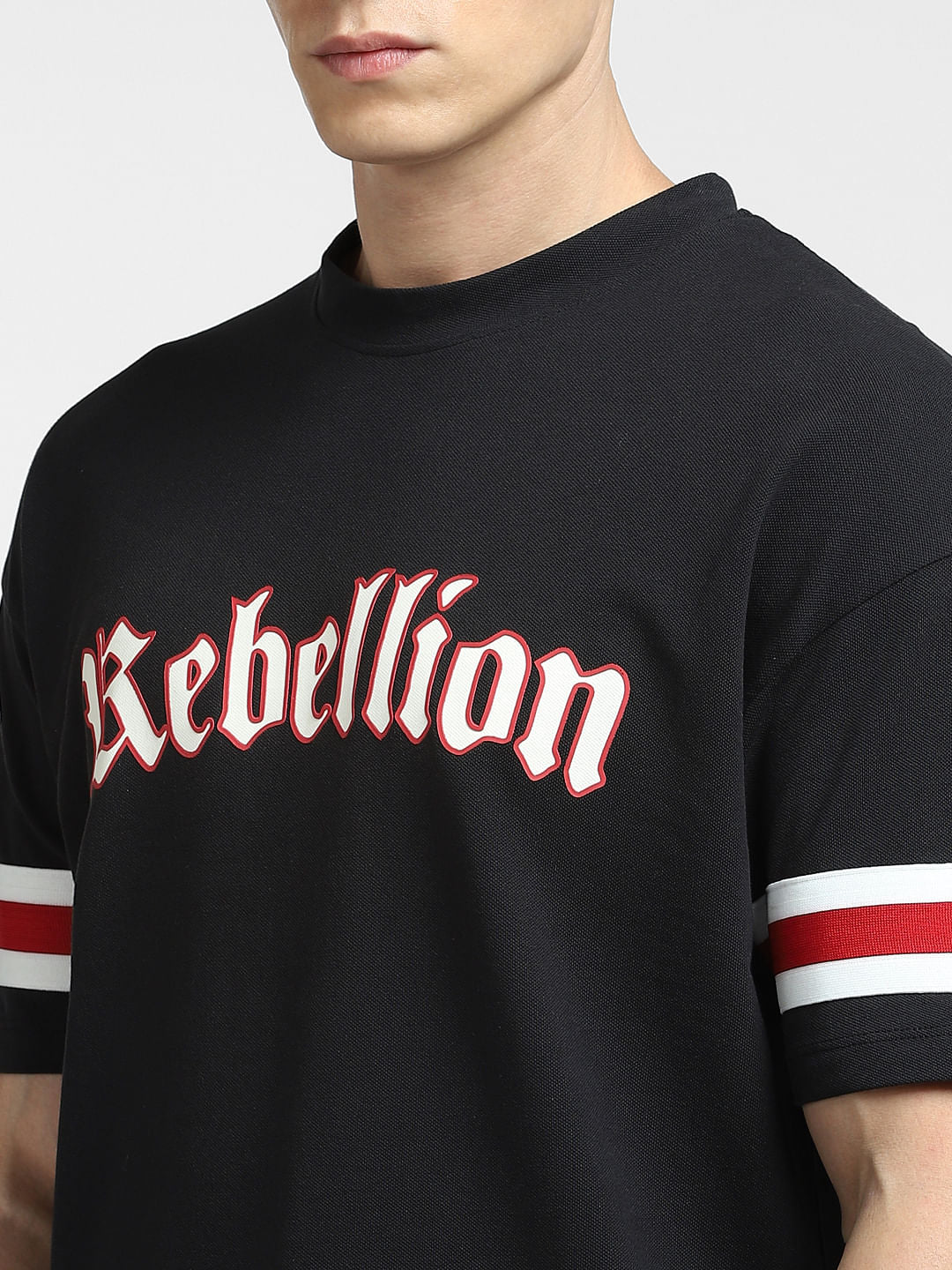 Black Typographic Print Crew Neck T-shirt