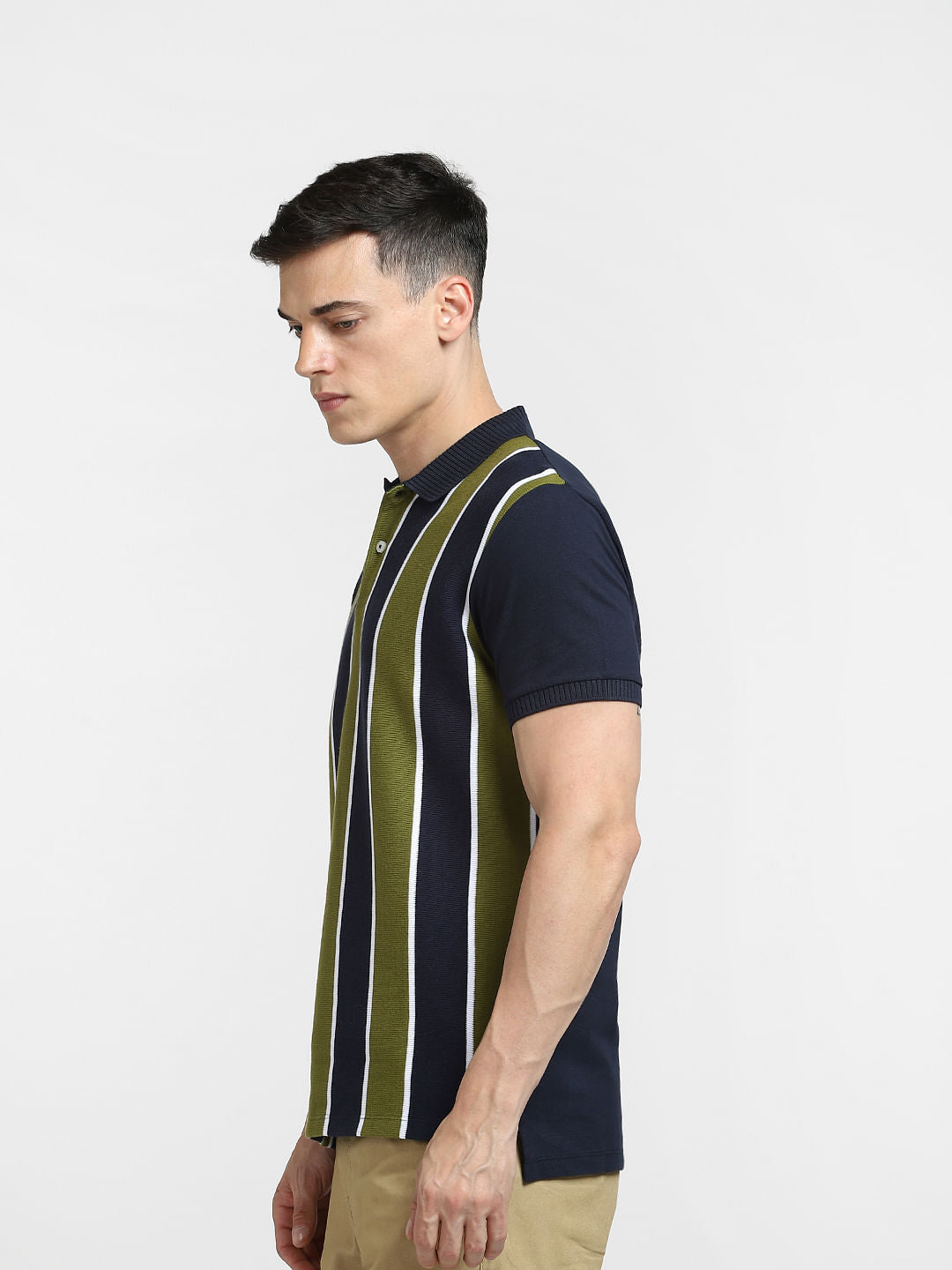 Green Striped Polo Neck T-shirt
