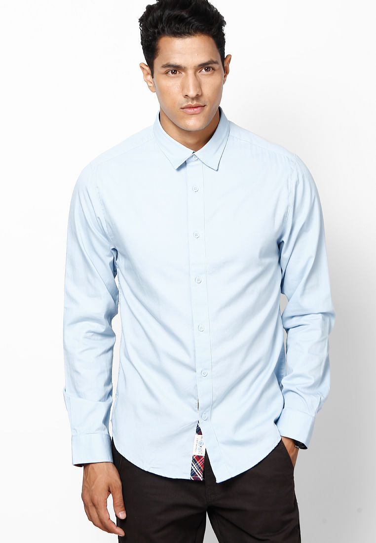 Solid Cashmere Blue Casual Shirt - S