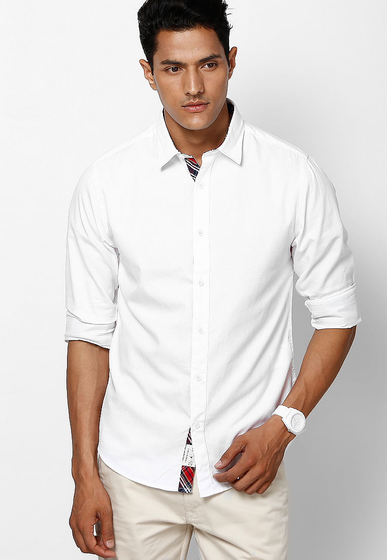 Solid White Casual Shirt - S