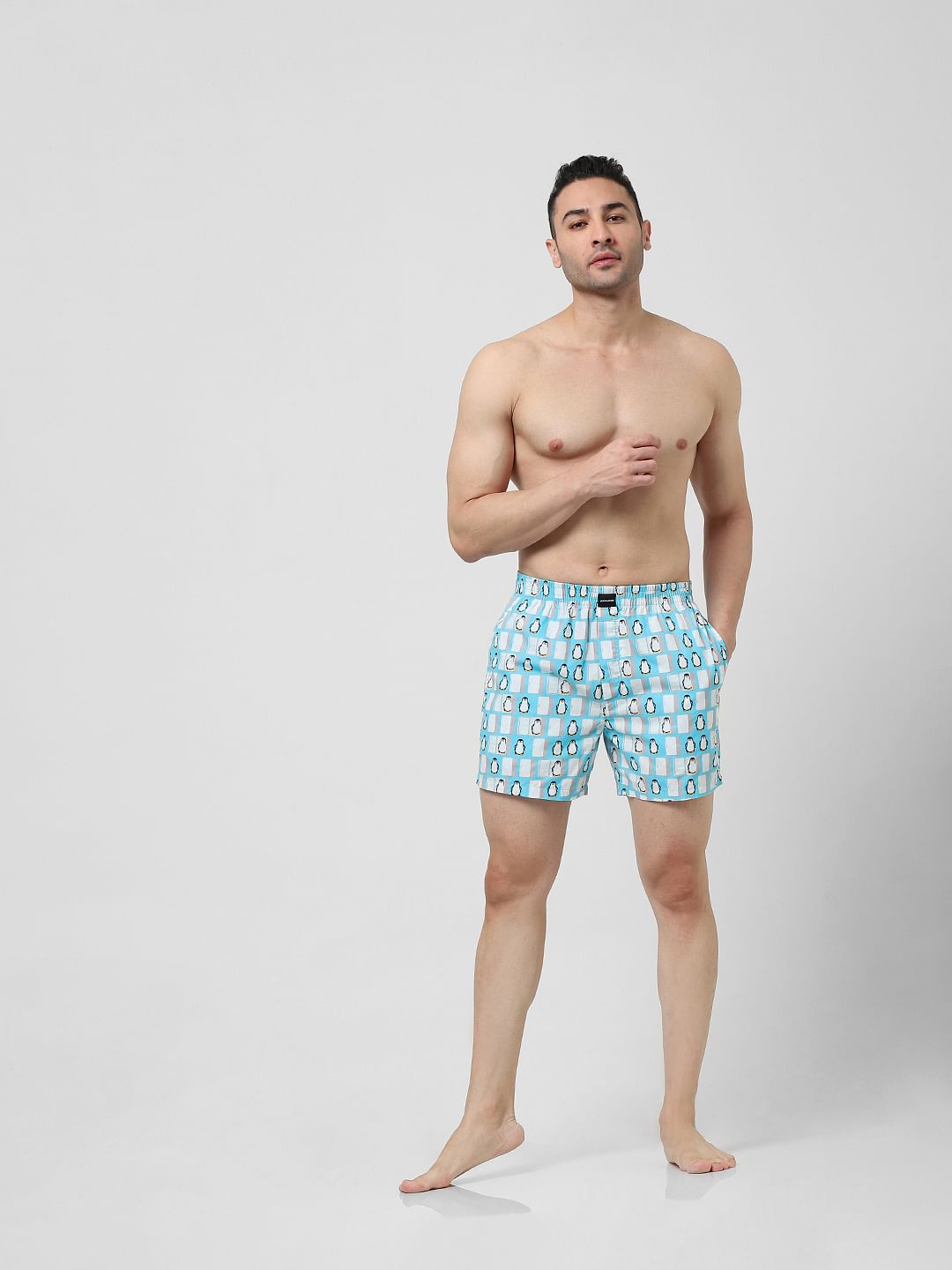 Blue Penguin Print Boxers - S