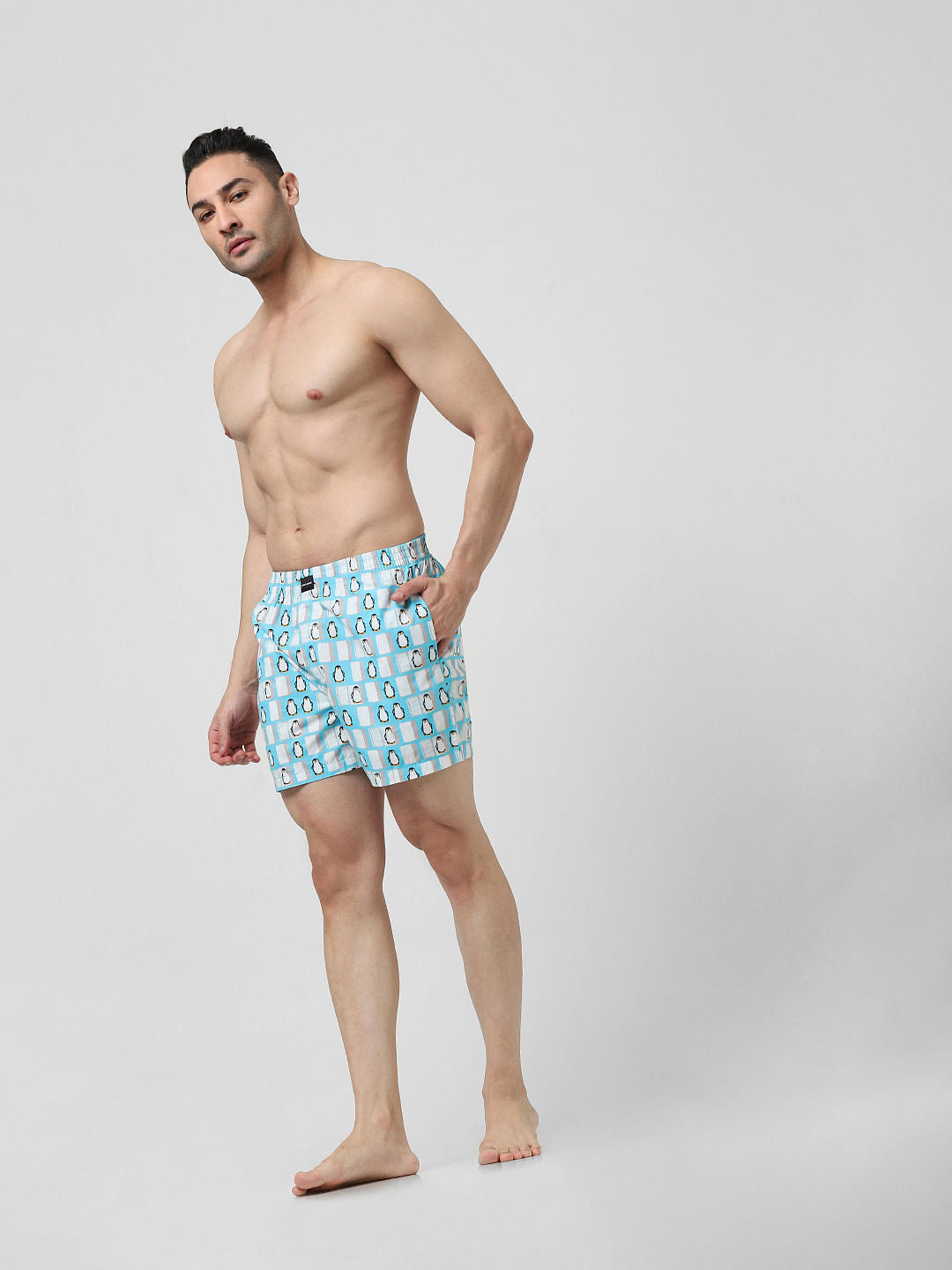Blue Penguin Print Boxers - S