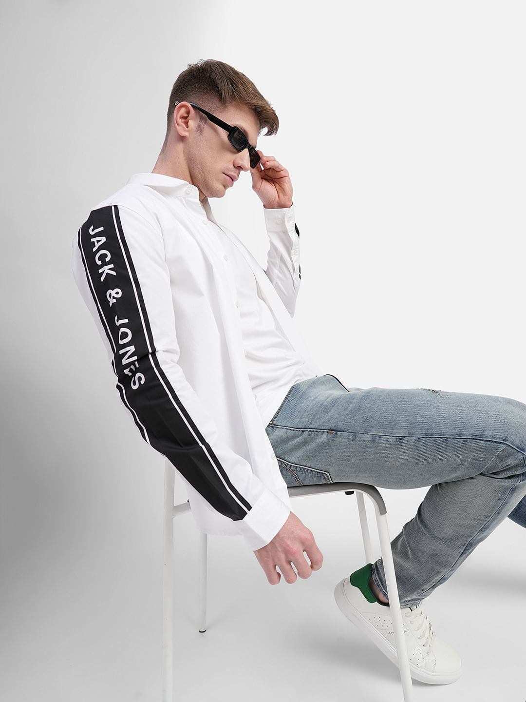 White Tape Detail Full Sleeves Shirt - S