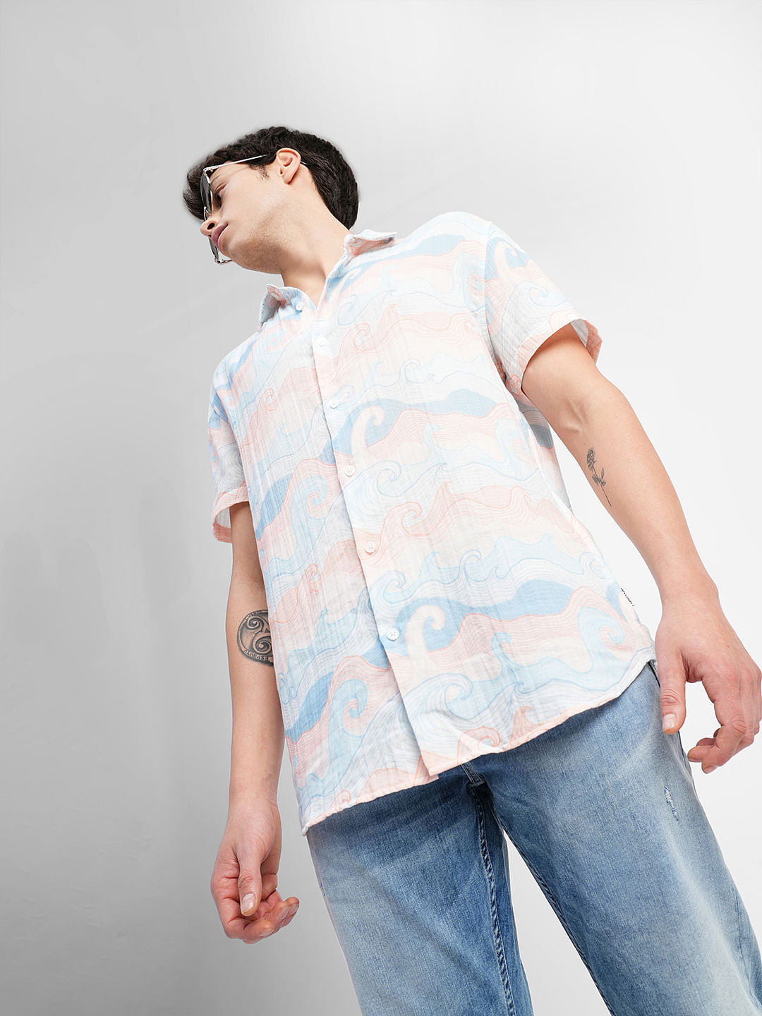 White Printed Short Sleeves Shirt