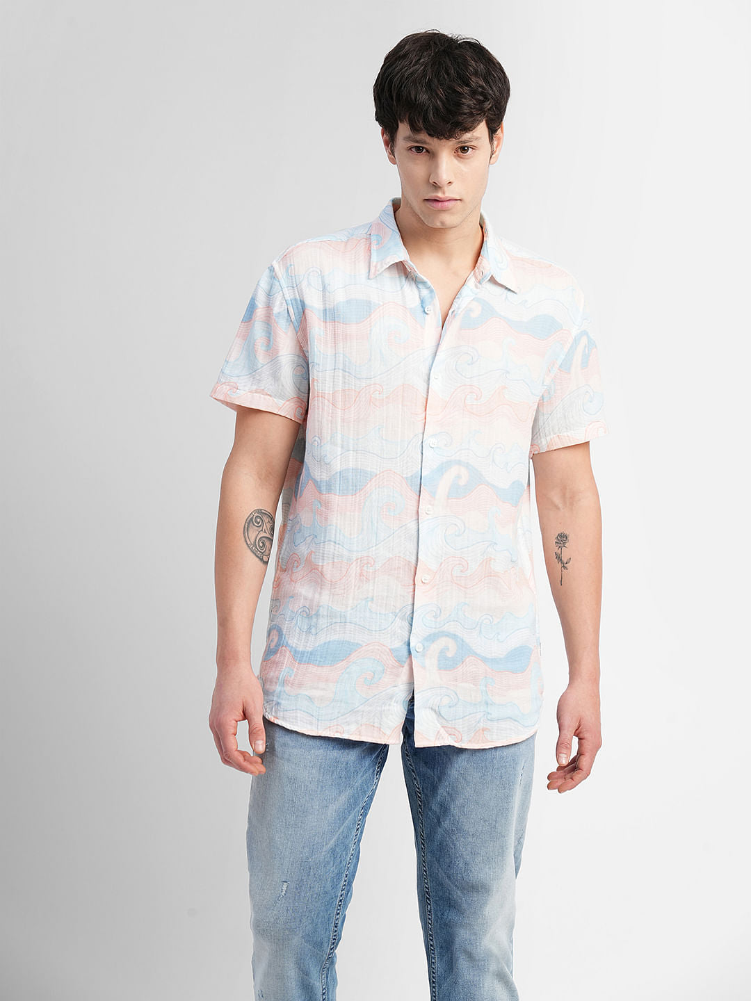 White Printed Short Sleeves Shirt