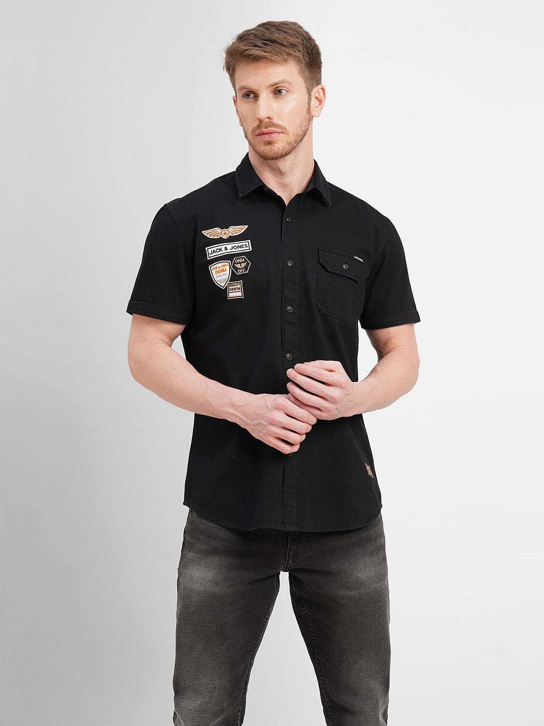 Black Badge Detail Short Sleeves Shirt