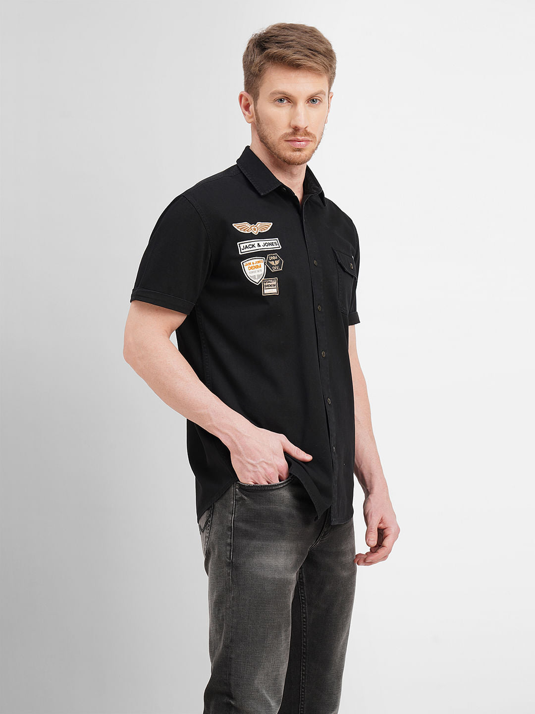 Black Badge Detail Short Sleeves Shirt