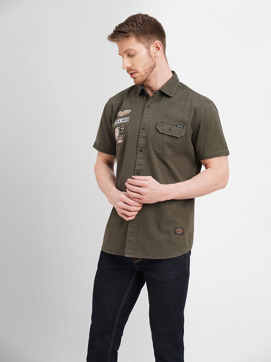 Green Badge Detail Short Sleeves Shirt