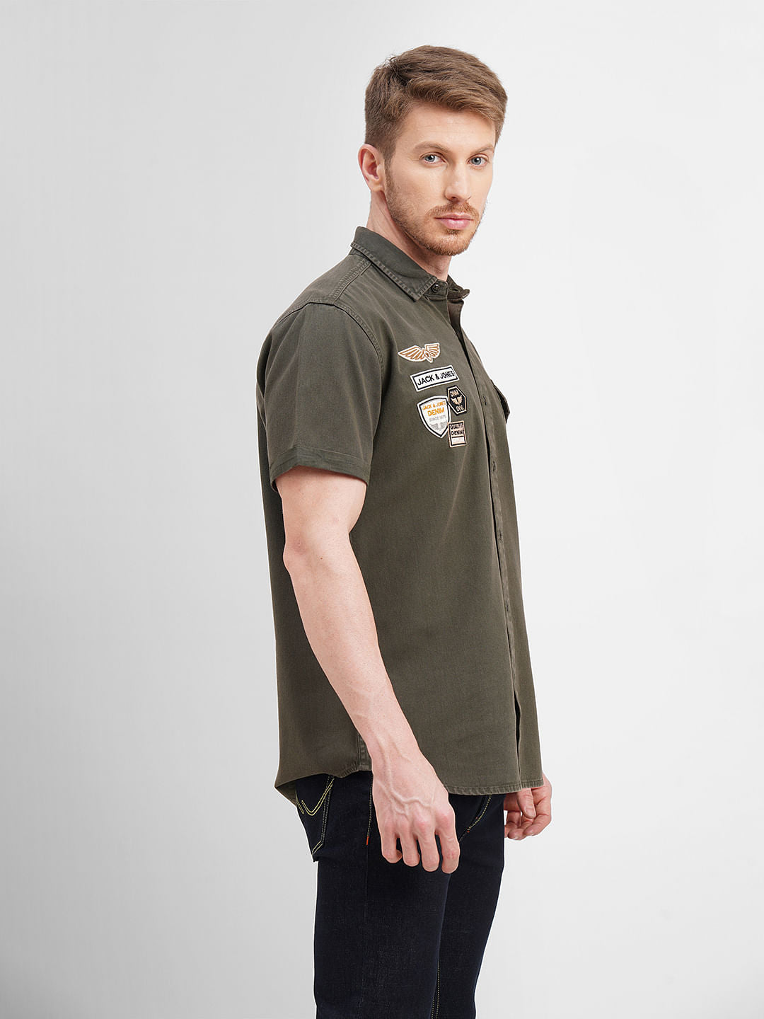 Green Badge Detail Short Sleeves Shirt