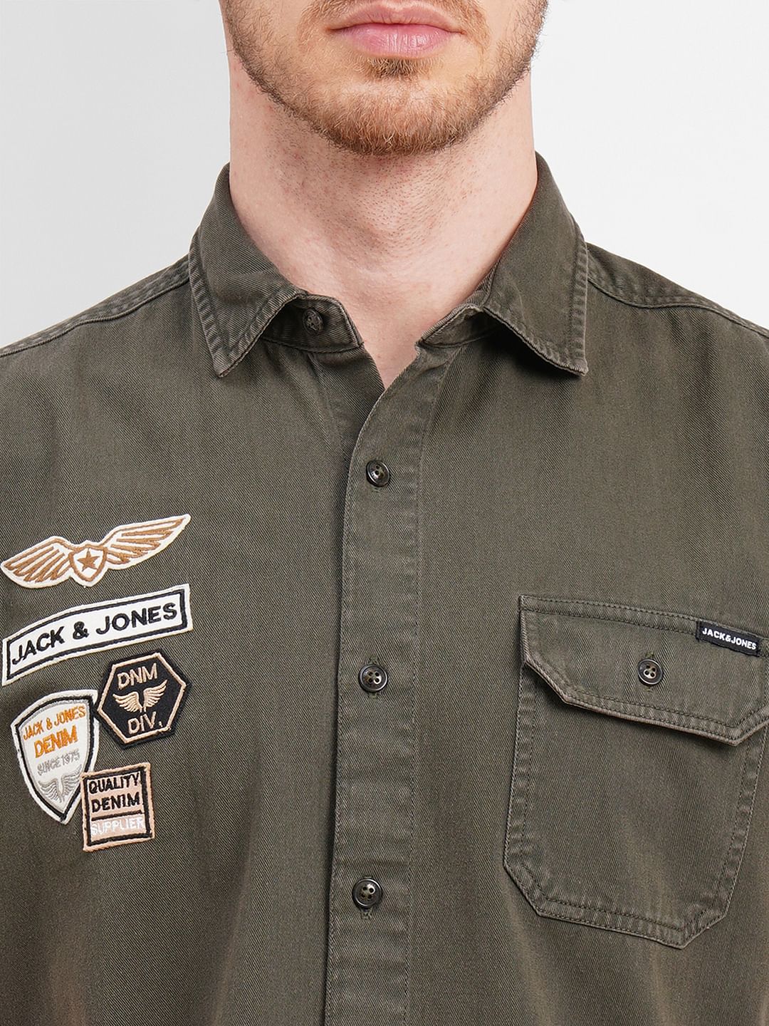 Green Badge Detail Short Sleeves Shirt