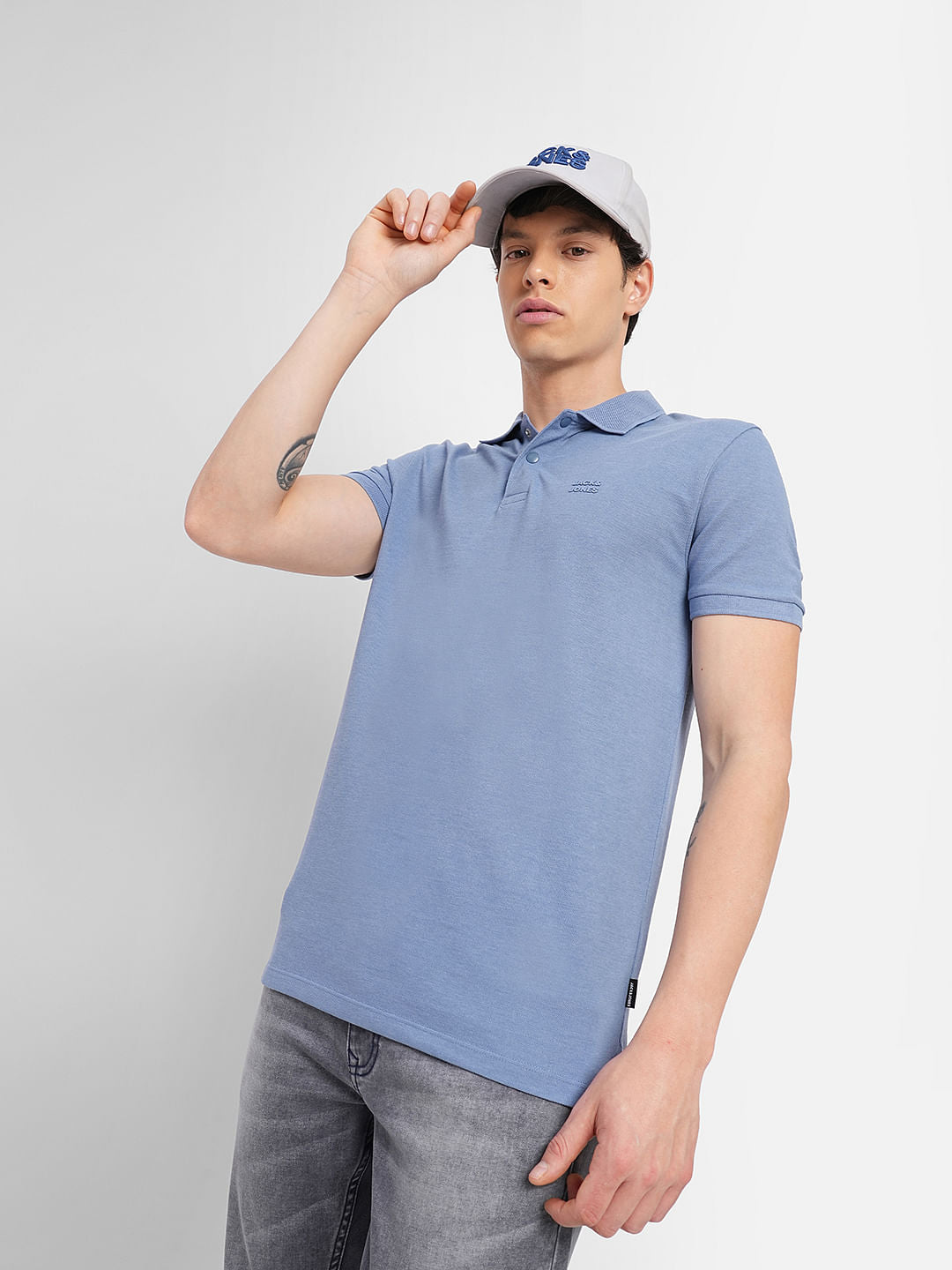 Blue Logo Print Polo T-shirt - S