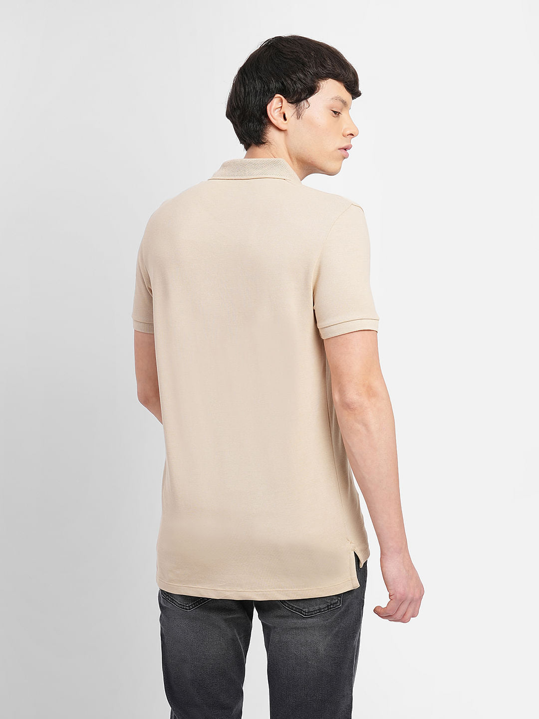 Beige Logo Print Polo T-shirt