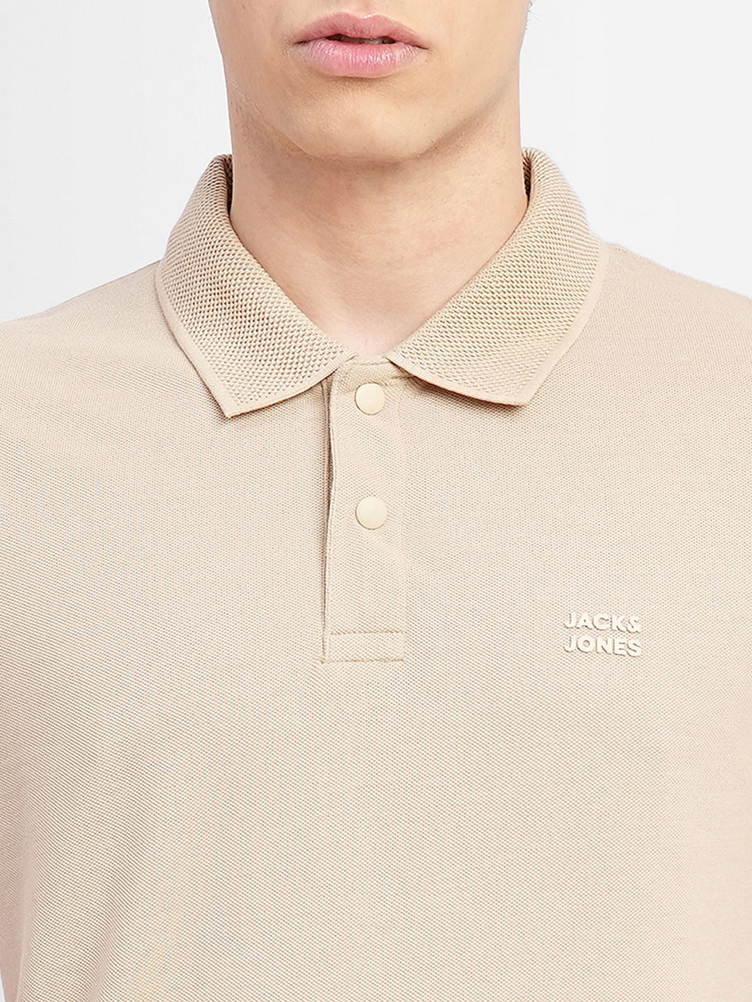 Beige Logo Print Polo T-shirt