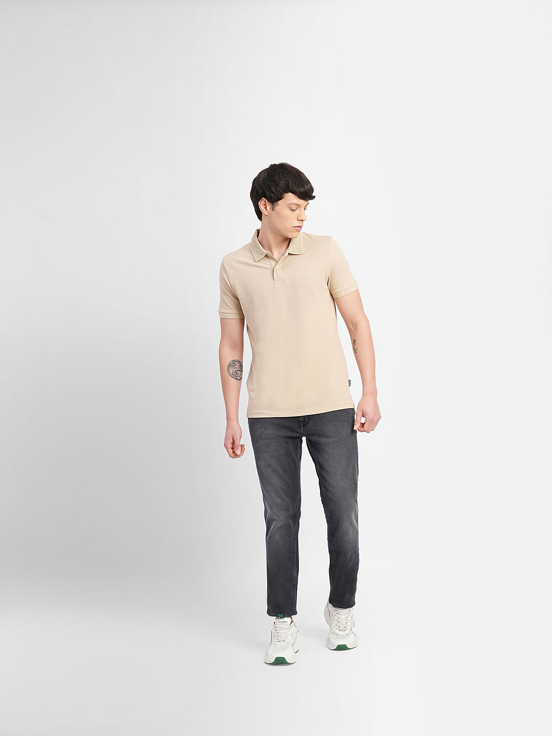 Beige Logo Print Polo T-shirt
