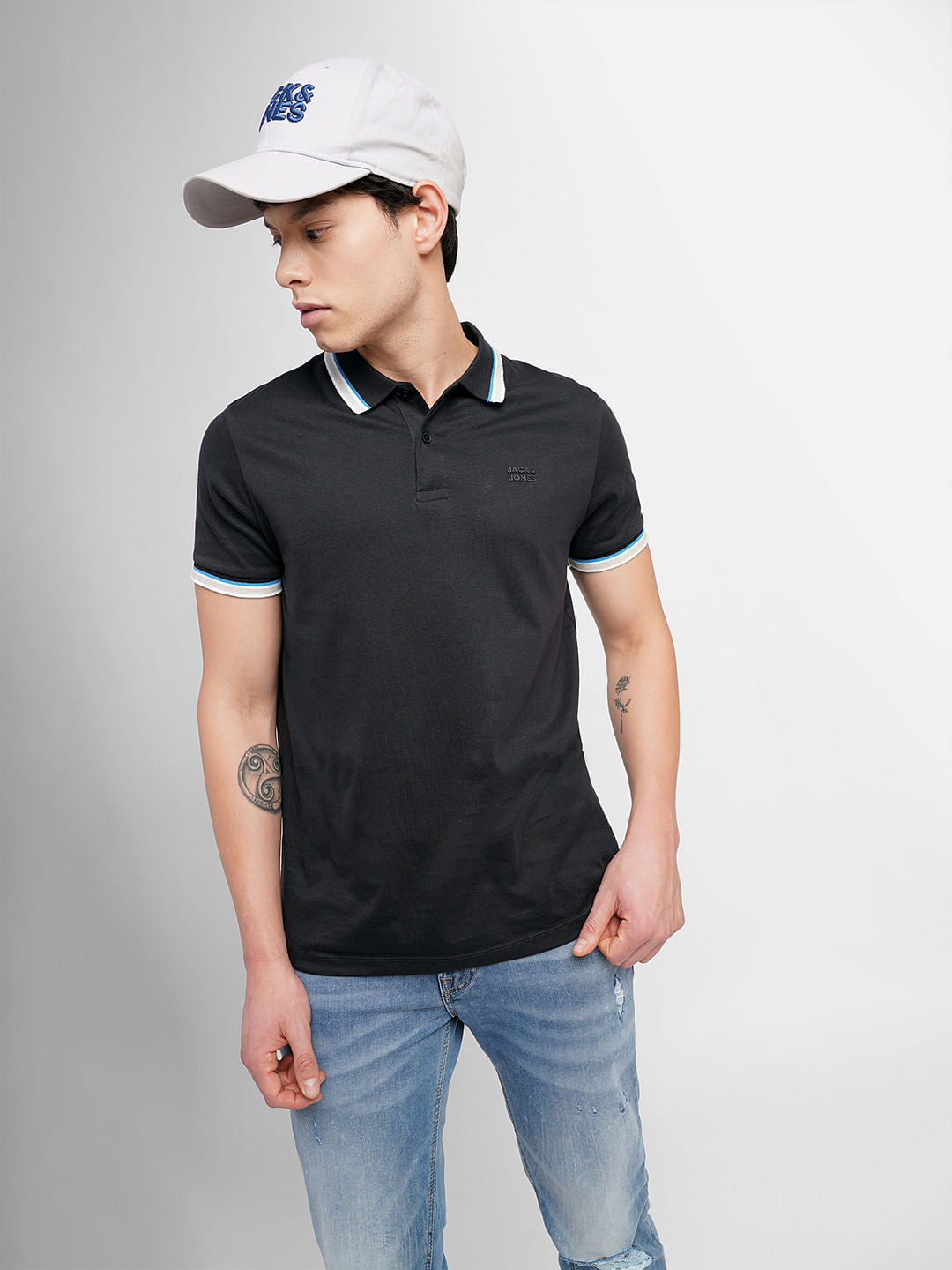 Black Polo Neck T-Shirt - S