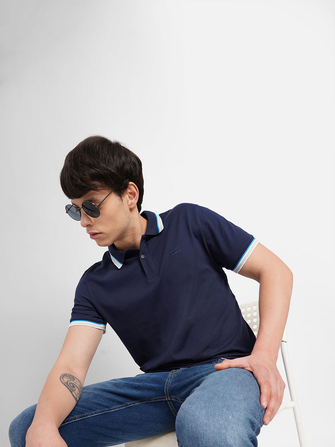 Navy Blue Polo Neck T-Shirt - S