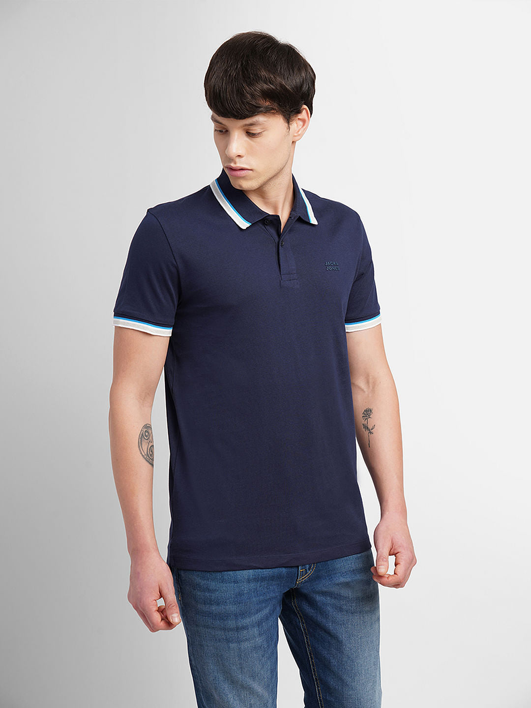 Navy Blue Polo Neck T-Shirt