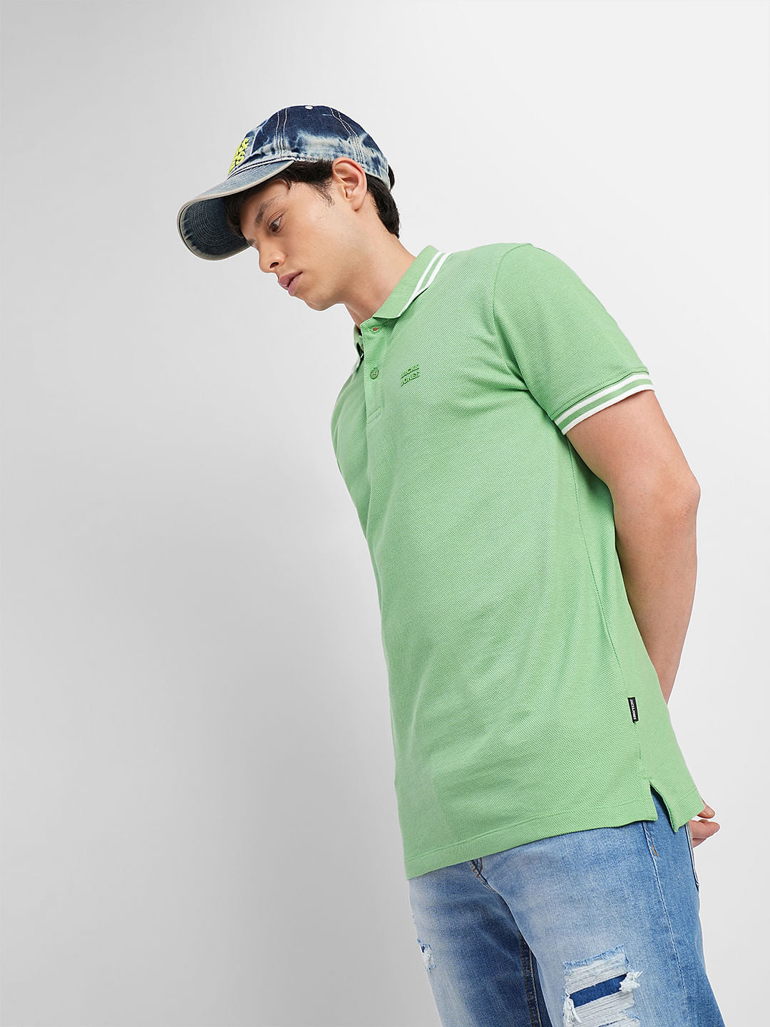Green Contrast Tipping Polo T-shirt - S
