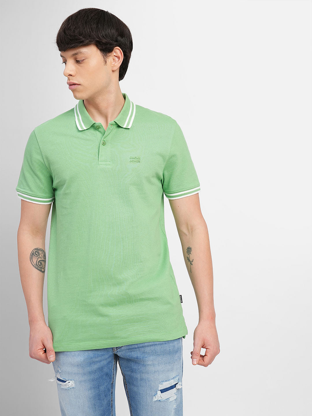 Green Contrast Tipping Polo T-shirt